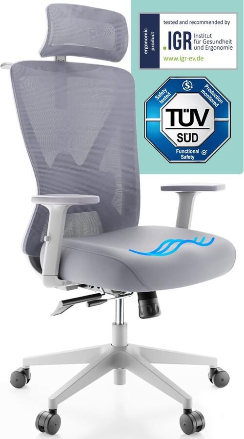 Backerz Ergonomische Bureaustoel Bureaustoelen voor Volwassenen Volledig Verstelbaar NEN-EN1335 gecertificeerd tot 150kg Office Chair Gamestoel Motion Mesh Wit - Foto 2