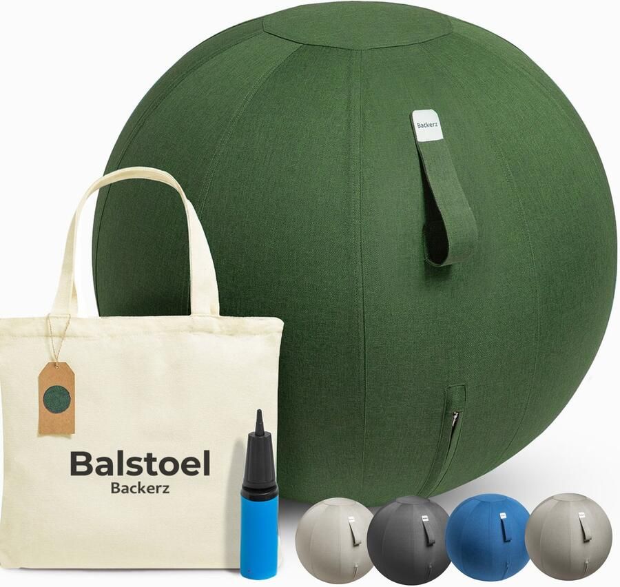 Backerz Zitbal 75 CM Zitballen met Hoes Linnen Ergonomische Bureaustoel Kantoor en Thuis Luxe Yoga Bal Olijf Groen