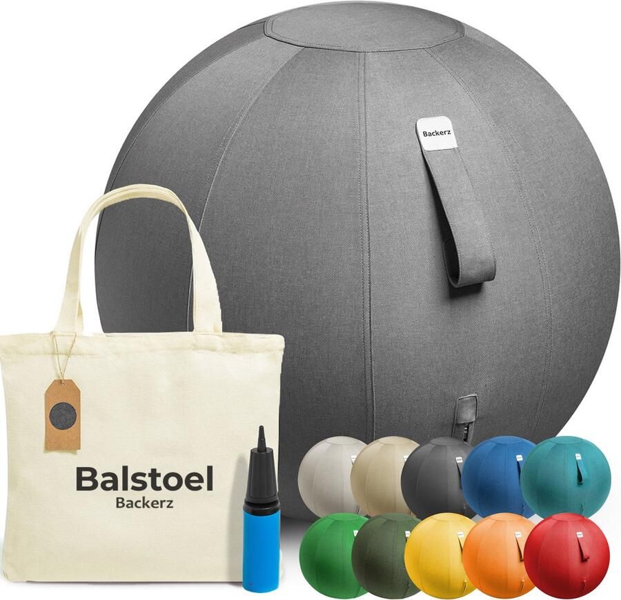 Backerz Zitbal Kantoor en Thuis 65 CM Luxe Yoga Bal Zitballen met Hoes Ergonomische Bureaustoel Bal Linnen Donkergrijs