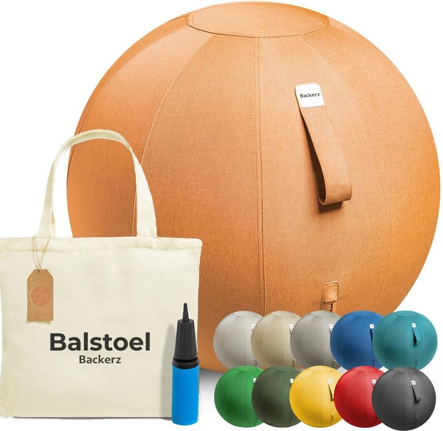 Backerz Zitbal Kantoor en Thuis 65 CM Luxe Yoga Bal Zitballen met Hoes Ergonomische Bureaustoel Bal Linnen Oranje