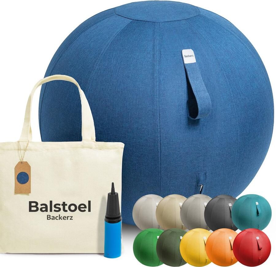 Backerz Zitbal Linnen 65 CM Zitballen met Hoes Balanskruk – Luxe Yoga Bal Ergonomische Bureaustoel Bal Donkerblauw