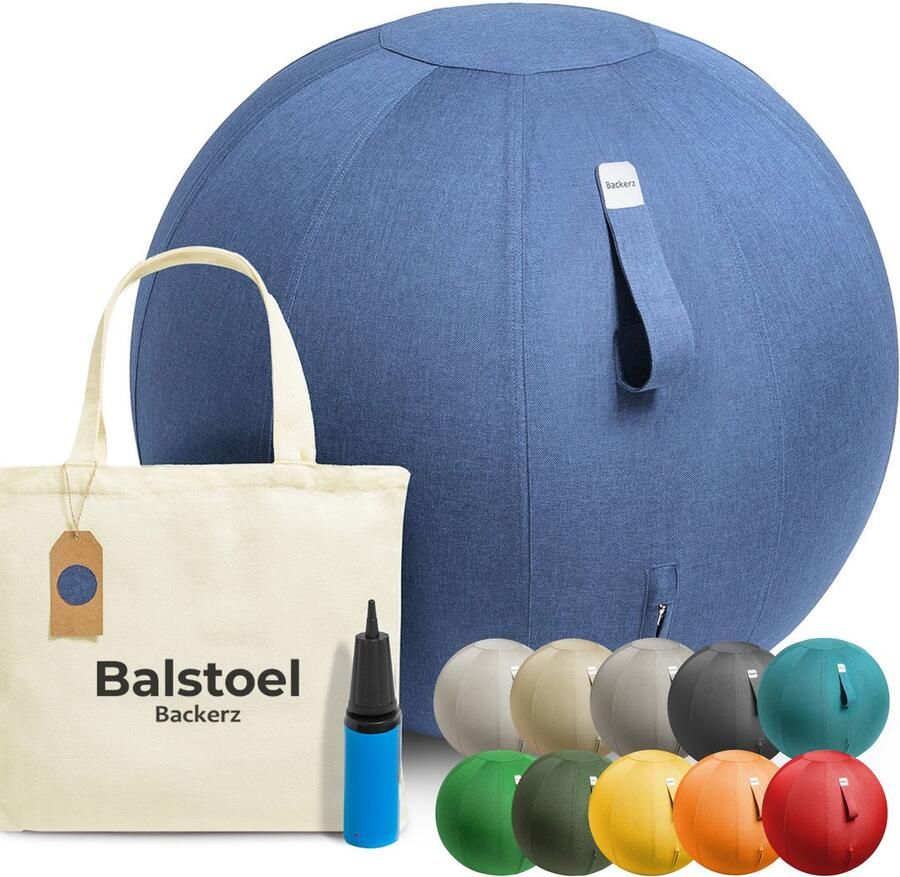 Backerz Zitbal Linnen 65 CM Zitballen met Hoes Balanskruk – Luxe Yoga Bal Ergonomische Bureaustoel Bal Lichtblauw