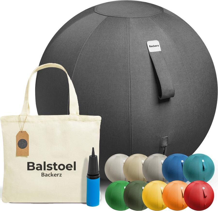 Backerz Zitbal Linnen 65 CM Zitballen met Hoes Balanskruk – Luxe Yoga Bal Ergonomische Bureaustoel Bal Zwart