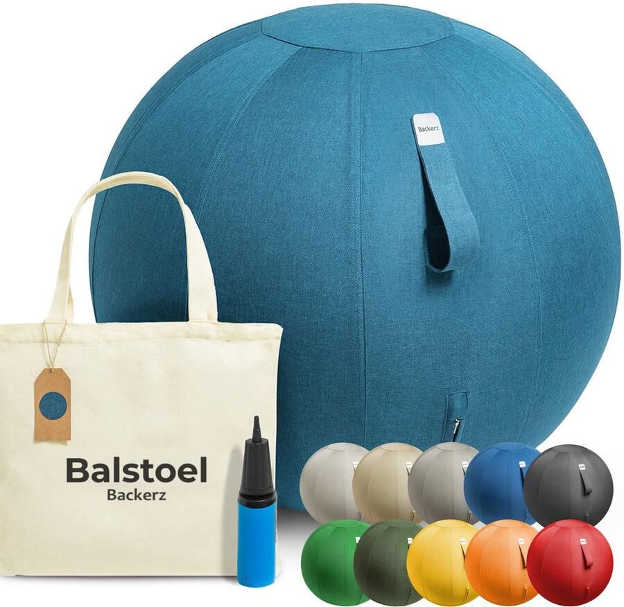 Backerz Zitbal Linnen 65 CM Zitballen met Hoes Balanskruk – Luxe Yoga Bal Ergonomische Bureaustoel Bal Groenblauw
