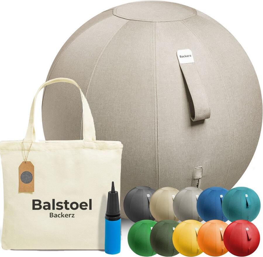 Backerz Zitbal Kantoor en Thuis 65 CM Luxe Yoga Bal Zitballen met Hoes Ergonomische Bureaustoel Bal Linnen Zandgrijs