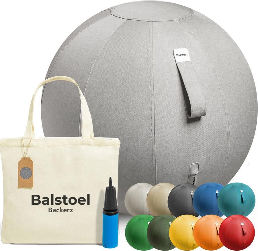 Backerz Zitbal Kantoor en Thuis 65 CM Luxe Yoga Bal Zitballen met Hoes Ergonomische Bureaustoel Bal Linnen Lichtgrijs