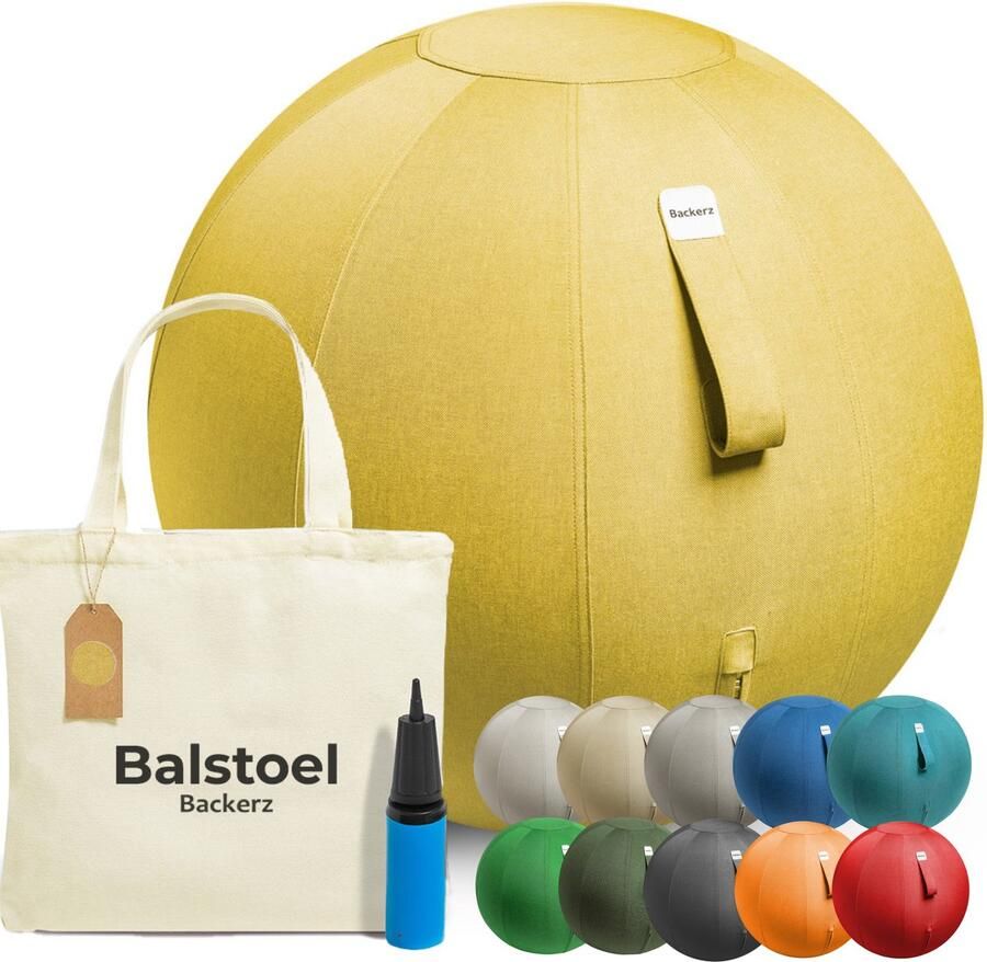 Backerz Zitbal Linnen 65 CM Zitballen met Hoes Balanskruk – Luxe Yoga Bal Ergonomische Bureaustoel Bal Geel