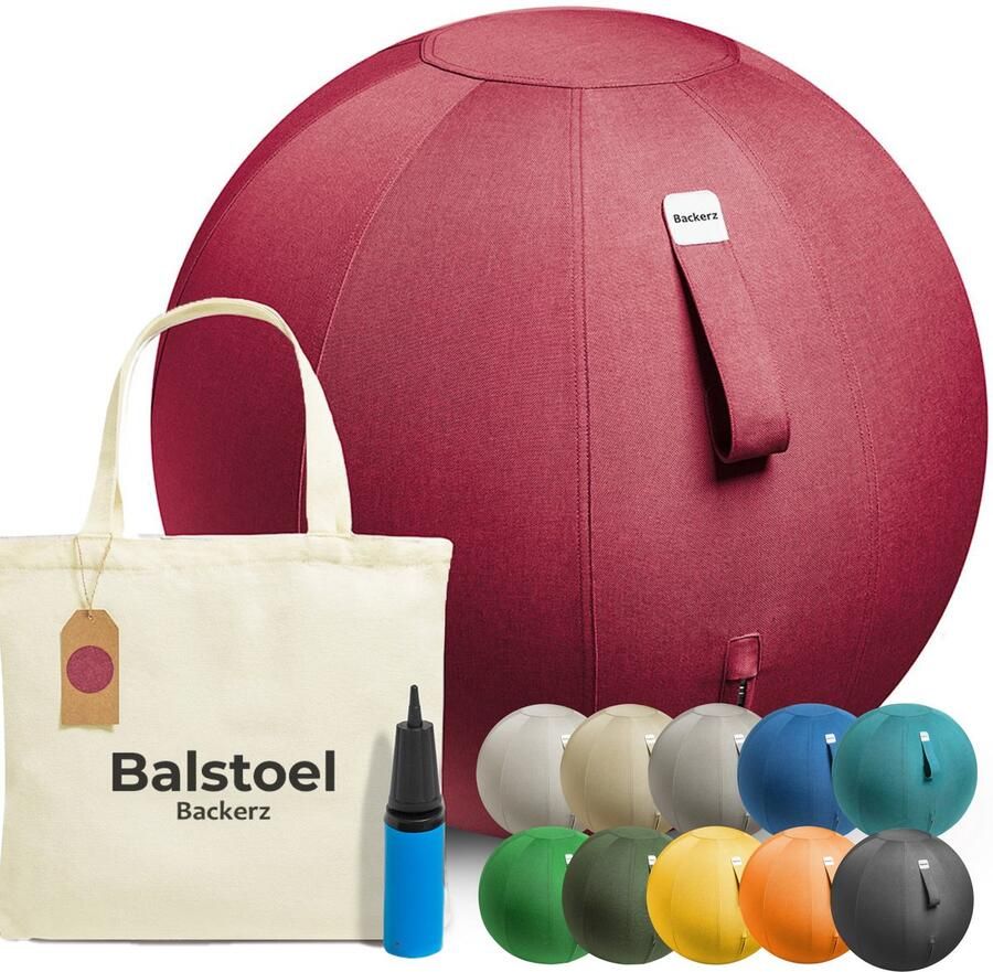Backerz Zitbal Kantoor en Thuis 65 CM Luxe Yoga Bal Zitballen met Hoes Ergonomische Bureaustoel Bal Linnen Rood