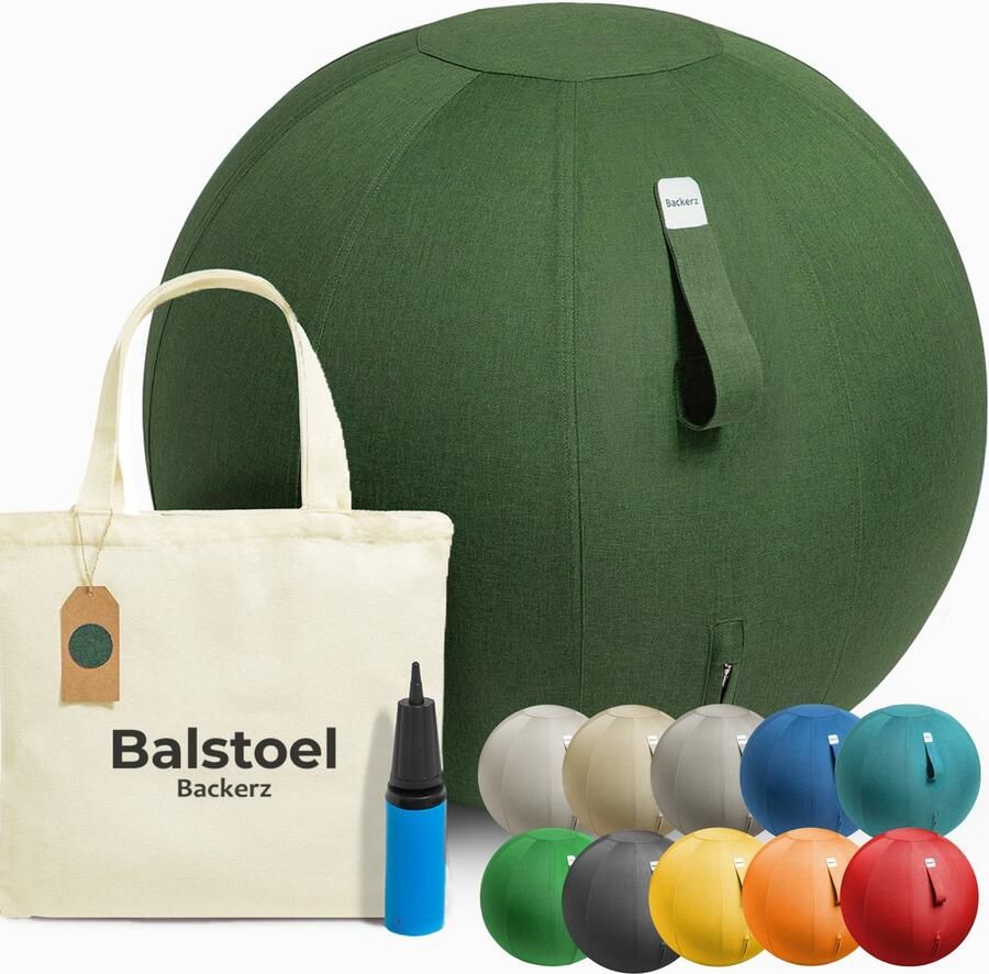 Backerz Zitbal 65 CM Zitballen met Hoes Linnen Ergonomische Bureaustoel Kantoor en Thuis Luxe Yoga Bal Groen