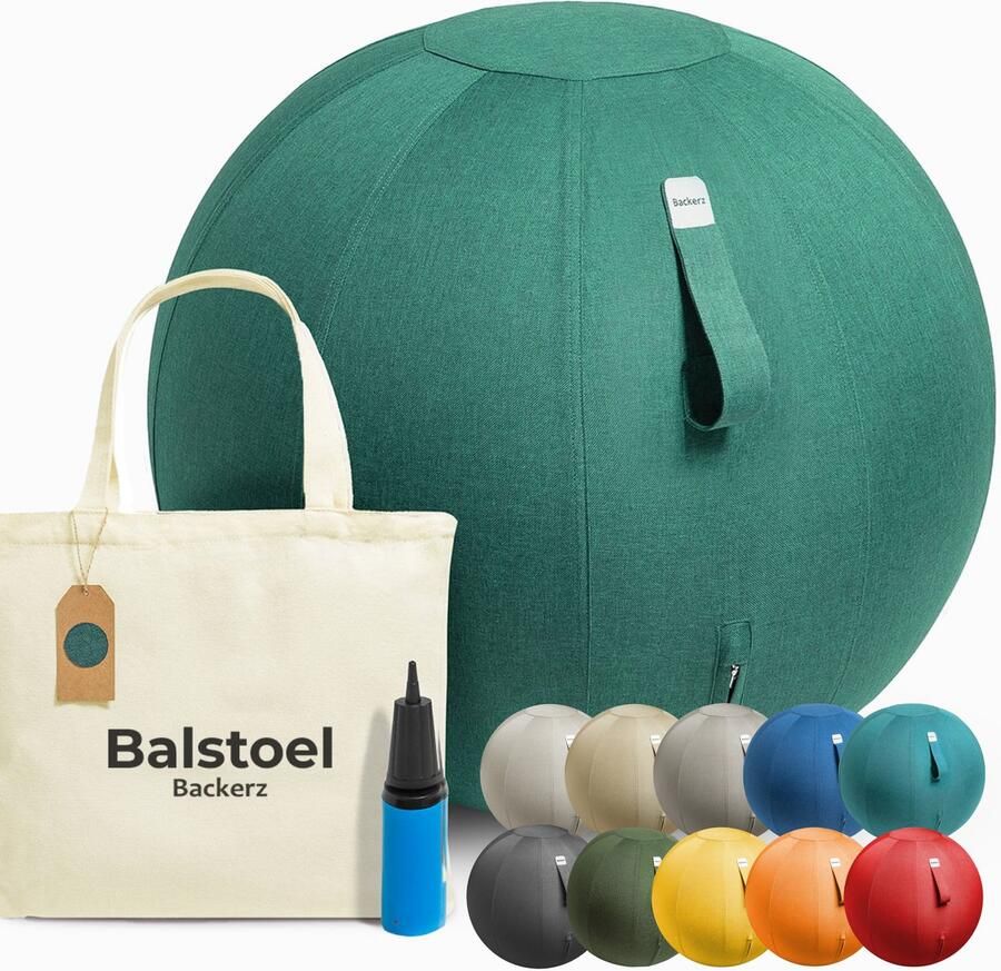 Backerz Zitbal Linnen 65 CM Zitballen met Hoes Balanskruk – Luxe Yoga Bal Ergonomische Bureaustoel Bal Groen