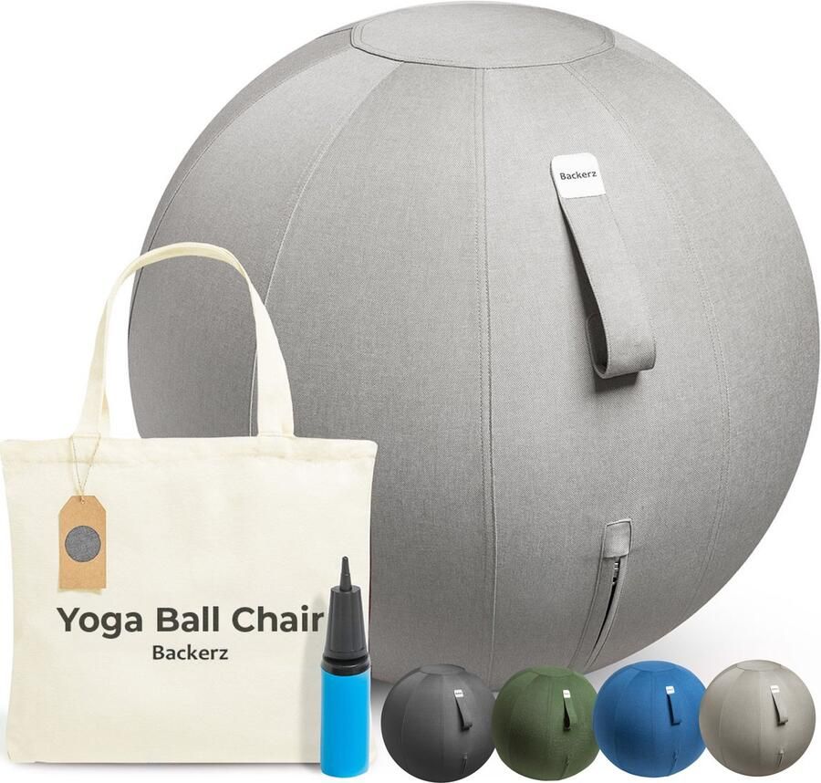 Backerz Zitbal Kantoor en Thuis 55 CM Luxe Yoga Bal Zitballen met Hoes Ergonomische Bureaustoel Bal Linnen Lichtgrijs