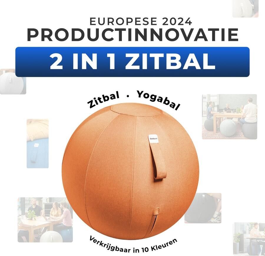 Backerz Zitbal Kantoor en Thuis 65 CM Luxe Yoga Bal Zitballen met Hoes Ergonomische Bureaustoel Bal Linnen Oranje - Foto 2