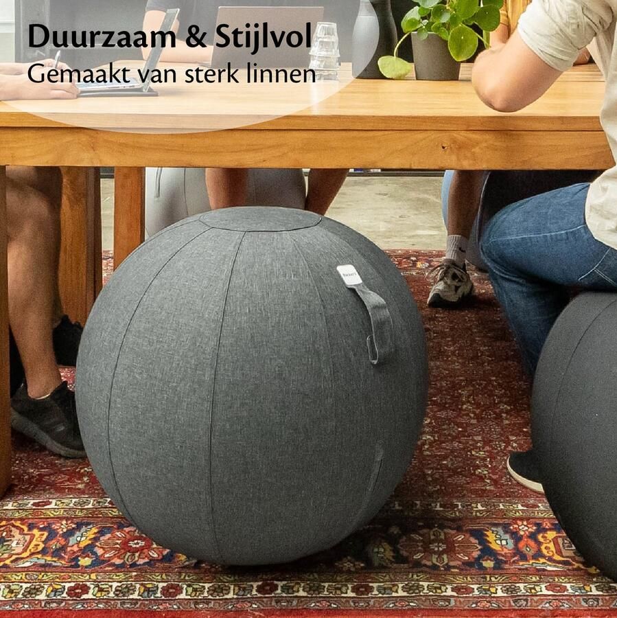 Backerz Zitbal Kantoor en Thuis 75 CM Luxe Yoga Bal Zitballen met Hoes Ergonomische Bureaustoel Bal Linnen Antraciet