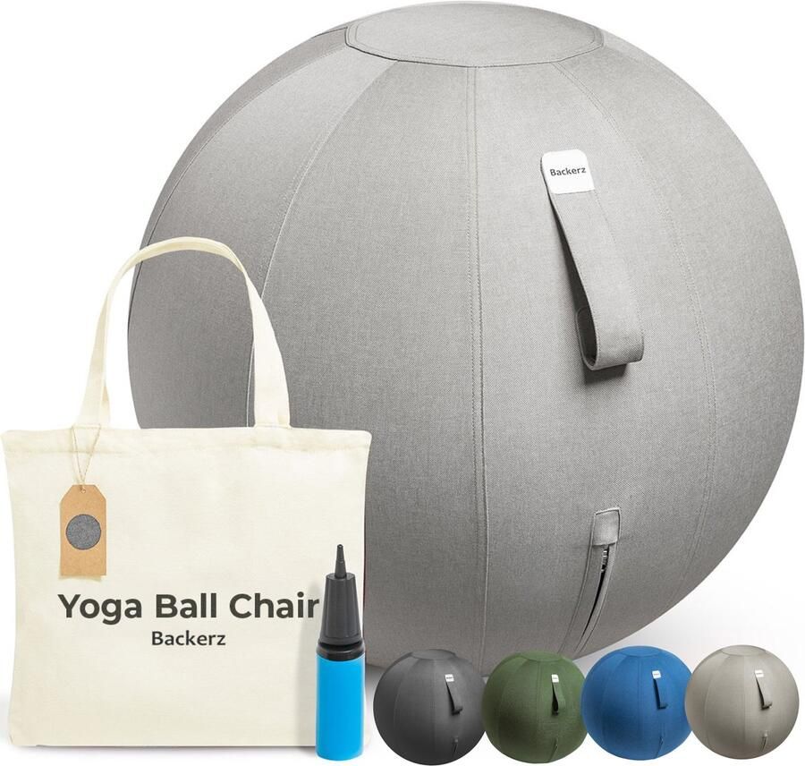 Backerz Zitbal Kantoor en Thuis 75 CM Luxe Yoga Bal Zitballen met Hoes Ergonomische Bureaustoel Bal Linnen Lichtgrijs 2