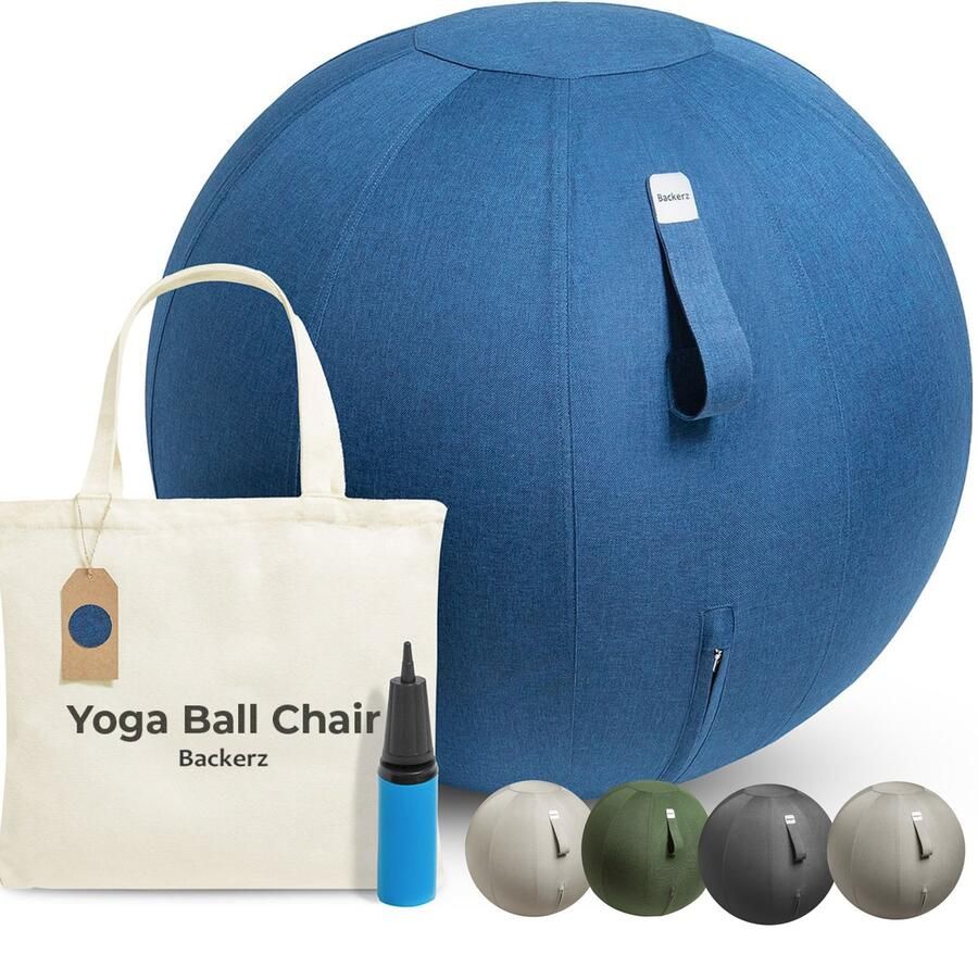 Backerz Zitbal Kantoor en Thuis 75 CM Luxe Yoga Bal Zitballen met Hoes Ergonomische Bureaustoel Bal Linnen Donkerblauw