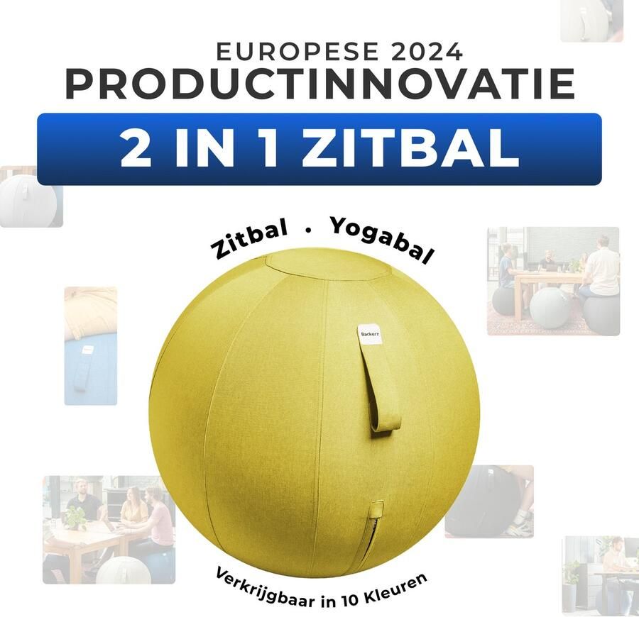 Backerz Zitbal Linnen 65 CM Zitballen met Hoes Balanskruk – Luxe Yoga Bal Ergonomische Bureaustoel Bal Geel - Foto 2