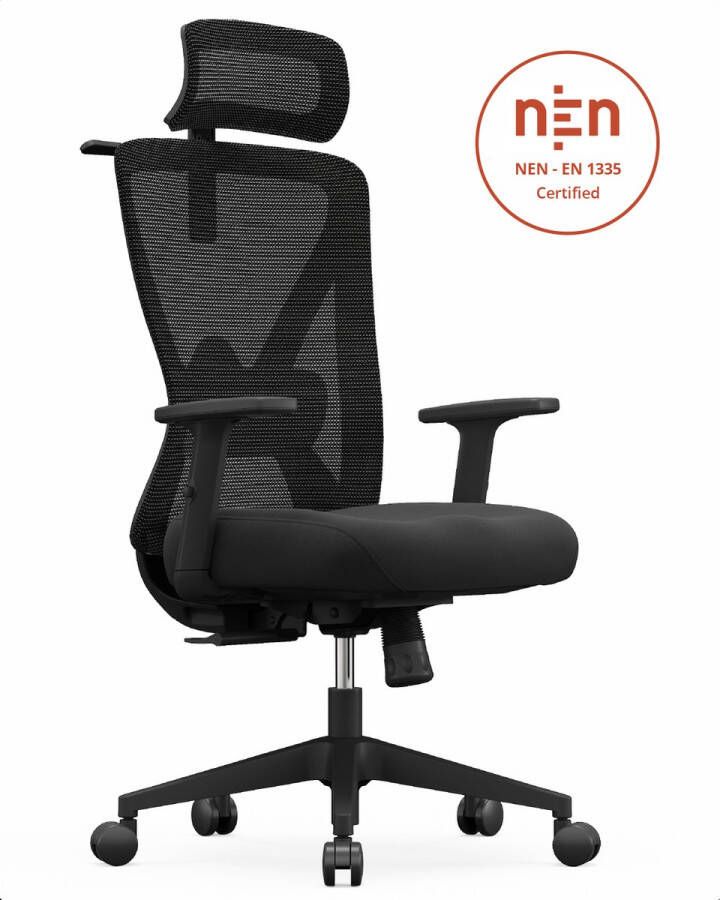 Backerz Ergonomische Bureaustoel Bureaustoelen voor Volwassenen Volledig Verstelbaar NEN-EN1335 gecertificeerd tot 150kg Office Chair Gamestoel Motion Mesh Zwart