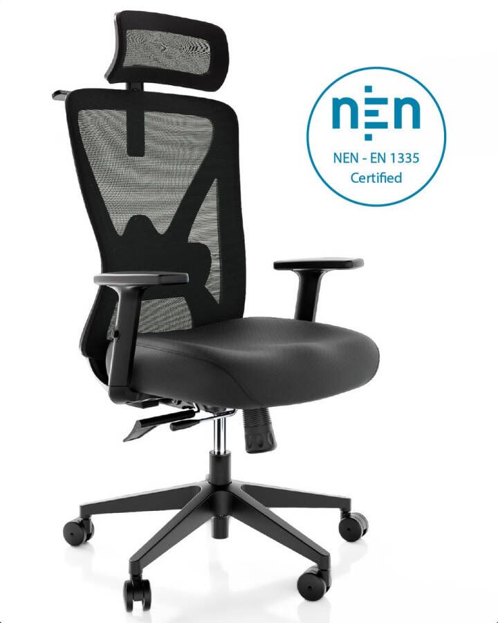 Backerz Ergonomische Bureaustoel Bureaustoelen voor Volwassenen Volledig Verstelbaar NEN-EN1335 gecertificeerd tot 150kg Office Chair Gamestoel Motion Mesh Zwart - Foto 2