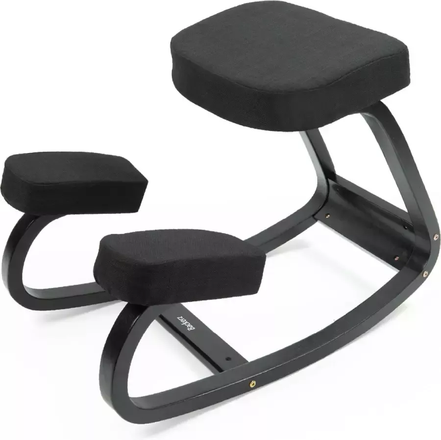 Backerz Kniestoel Ergochair Ergonomische werkkruk en Bureaustoel Werkkruk Max 130 kg Zwart gelakt Hout Blauw Linnen