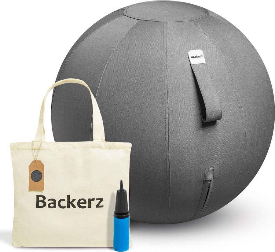 Backerz Zitbal Kantoor en Thuis 55 CM Luxe Yoga Bal Zitballen met Hoes Ergonomische Bureaustoel Bal Linnen Antraciet