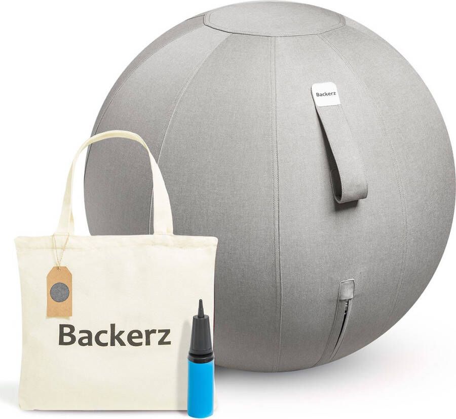 Backerz Zitbal Kantoor en Thuis 55 CM Luxe Yoga Bal Zitballen met Hoes Ergonomische Bureaustoel Bal Linnen Lichtgrijs