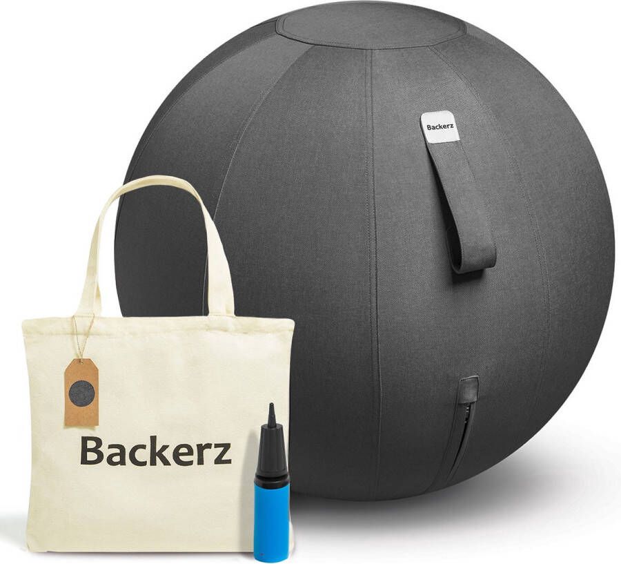 Backerz Zitbal Kantoor en Thuis 55 CM Luxe Yoga Bal Zitballen met Hoes Ergonomische Bureaustoel Bal Linnen Zwart