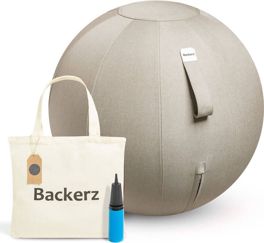 Backerz Zitbal Kantoor en Thuis 65 CM Luxe Yoga Bal Zitballen met Hoes Ergonomische Bureaustoel Bal Linnen Zandgrijs