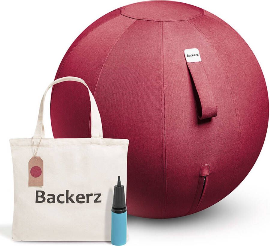 Backerz Zitbal Kantoor en Thuis 65 CM Luxe Yoga Bal Zitballen met Hoes Ergonomische Bureaustoel Bal Linnen Rood