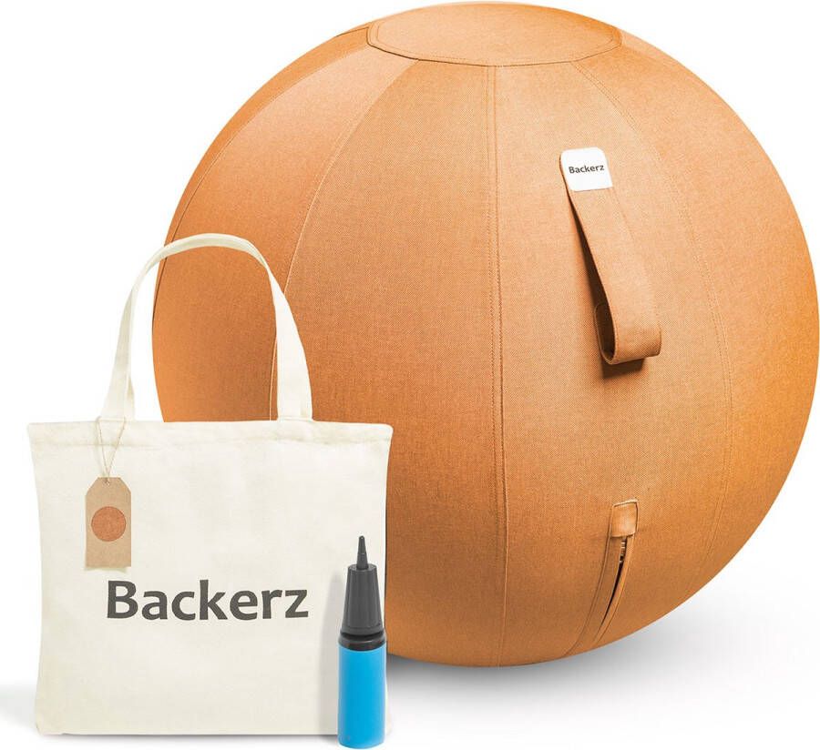 Backerz Zitbal Kantoor en Thuis 65 CM Luxe Yoga Bal Zitballen met Hoes Ergonomische Bureaustoel Bal Linnen Oranje