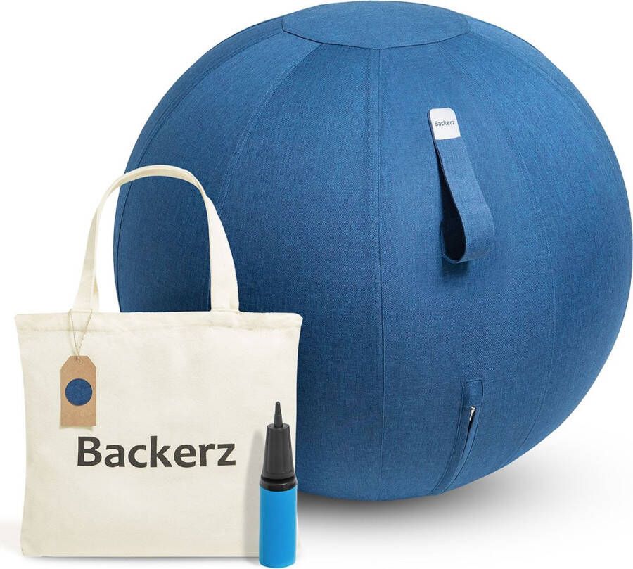 Backerz Zitbal Kantoor en Thuis 75 CM Luxe Yoga Bal Zitballen met Hoes Ergonomische Bureaustoel Bal Linnen Donkerblauw - Foto 2