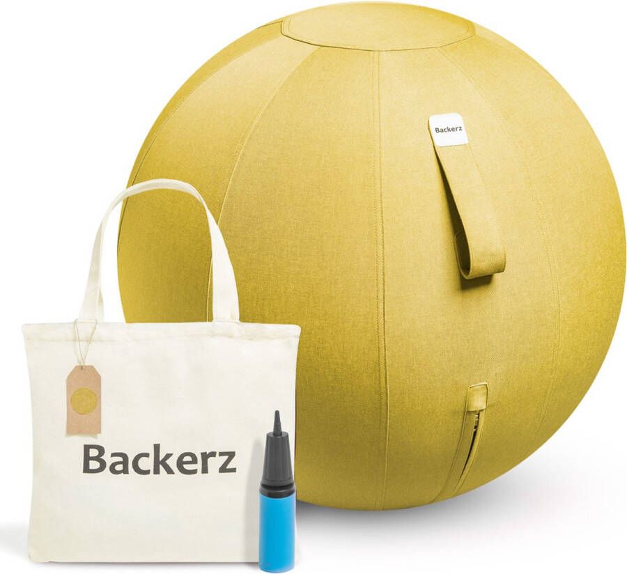 Backerz Zitbal Linnen 65 CM Zitballen met Hoes Balanskruk – Luxe Yoga Bal Ergonomische Bureaustoel Bal Geel