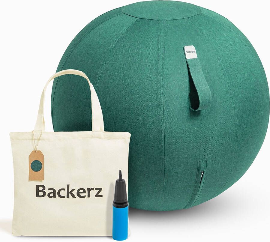 Backerz Zitbal Linnen 65 CM Zitballen met Hoes Balanskruk – Luxe Yoga Bal Ergonomische Bureaustoel Bal Donkergroen