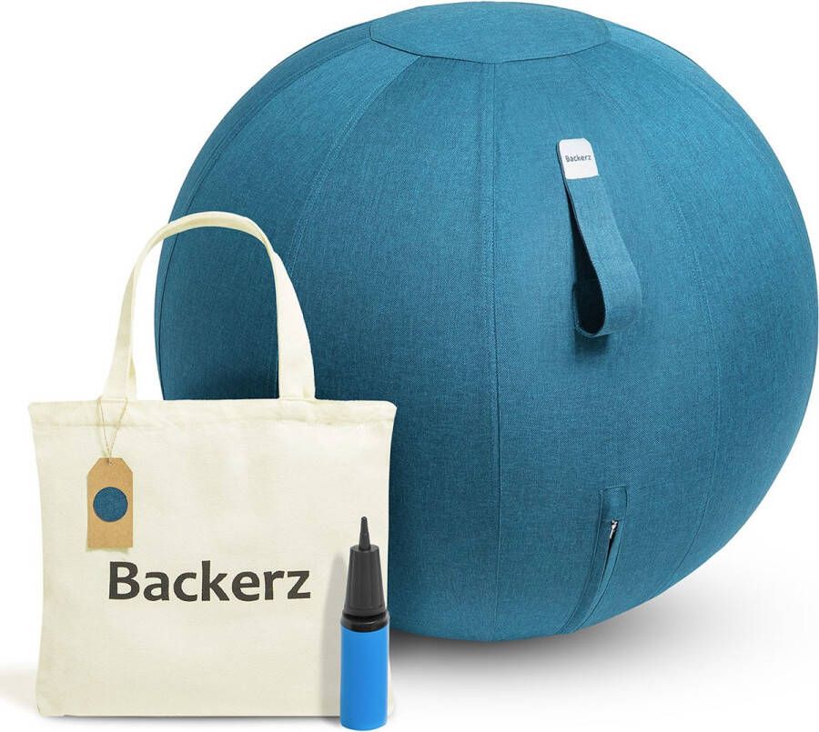 Backerz Zitbal Linnen 65 CM Zitballen met Hoes Balanskruk – Luxe Yoga Bal Ergonomische Bureaustoel Bal Groenblauw