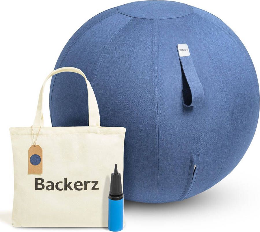 Backerz Zitbal Linnen 65 CM Zitballen met Hoes Balanskruk – Luxe Yoga Bal Ergonomische Bureaustoel Bal Lichtblauw - Foto 2