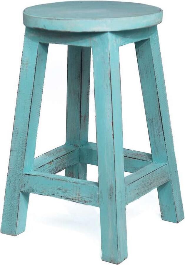 Bali Styling & Ibiza Living Houten krukje celeste blauw groen