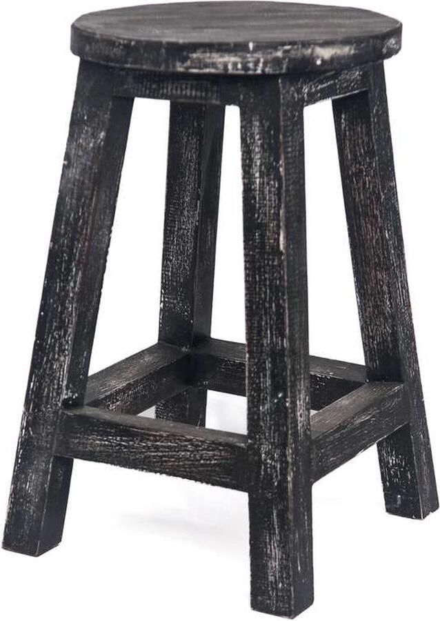 Bali Styling & Ibiza Living Houten krukje zwart whitewash