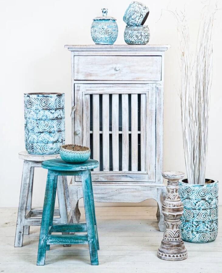 Bali Styling & Ibiza Living Houten spijlen kast whitewash wit