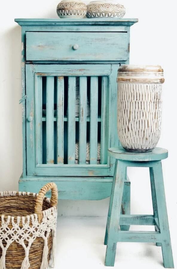 Bali Styling & Ibiza Living Houten spijltjeskast celeste blauw groen