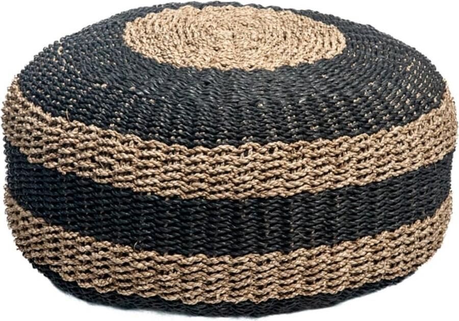 Bali Styling & Ibiza Living Poef zeegras waterhyacint Ø60cm zwart naturel