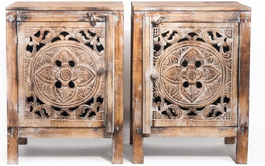 Bali Styling & Ibiza Living Set houten nachtkastjes mandala burned