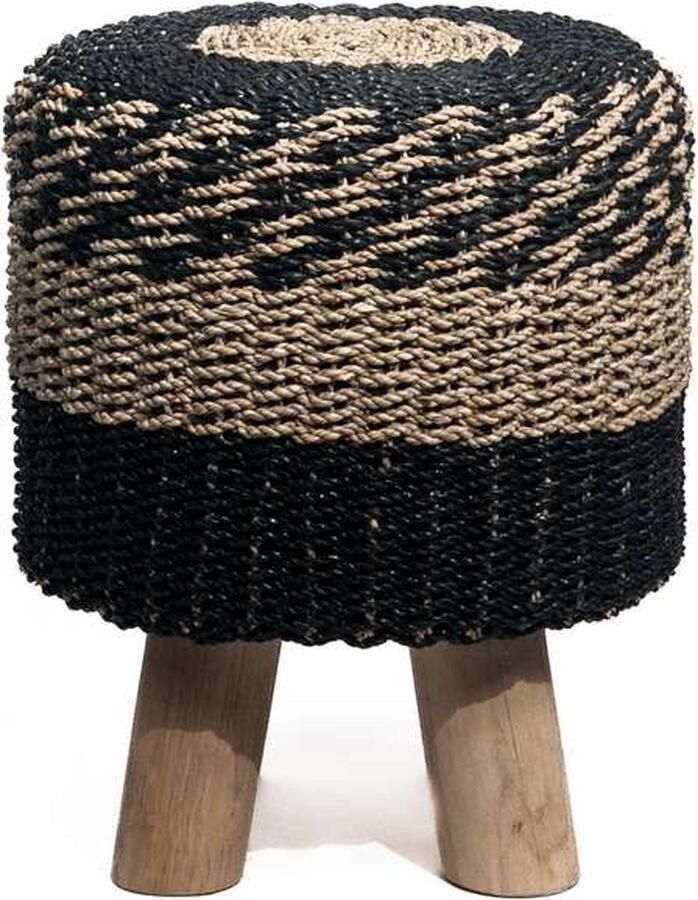 Bali Styling & Ibiza Living Zeegras waterhyacint gevlochten krukje rond zwart naturel