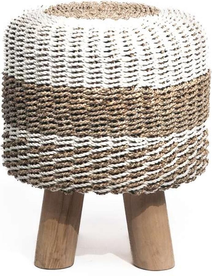 Bali Styling & Ibiza Living Zeegras waterhyacint gevlochten krukje rond wit naturel