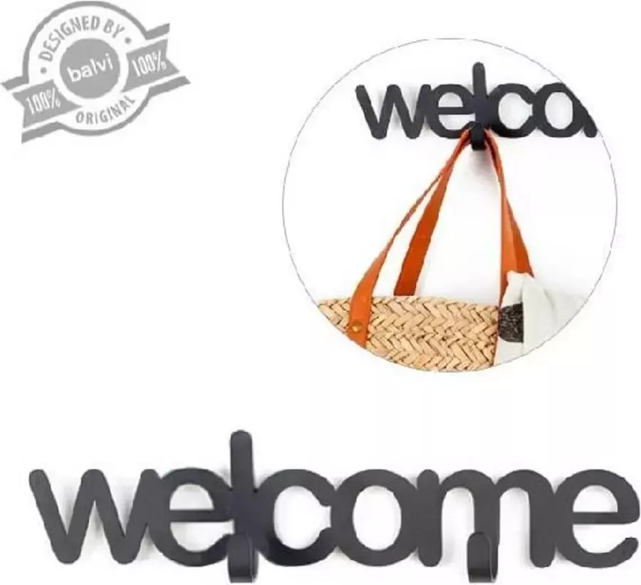 Balvi Kapstok 34 5 Cm Welcome Metaal Grijs