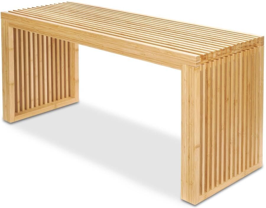 BAM BOO BOX Bamboe Zitbank Stabiele Houten Bank voor Hal Badkamer Keuken Eetkamer of Slaapkamer Halbank 90x33x43 cm Bankje tot 250 kg belastbaar Halbankje zonder Rugleuning