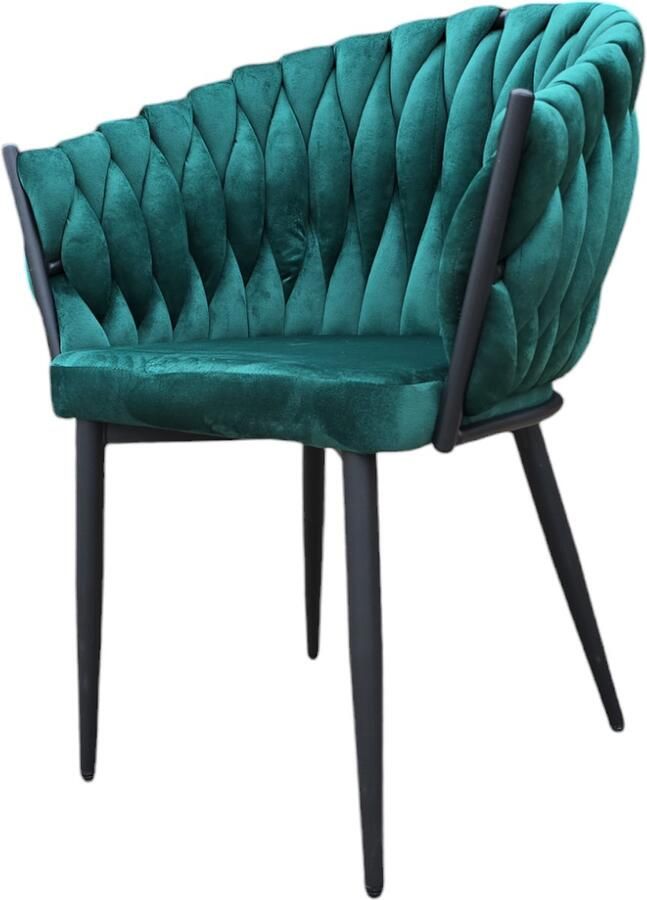 Bam&Boo Bam & Boo Mandy Eetkamerstoel Set Van 2 Groen Luxe Fluweel Velvet Velours Industrieel met armleuning