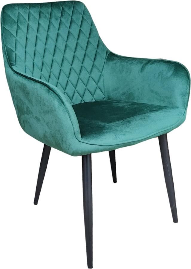 Bam & Boo Elena Eetkamerstoel Set Van 2 groen Fluweel Velvet Velours Industrieel met armleuning