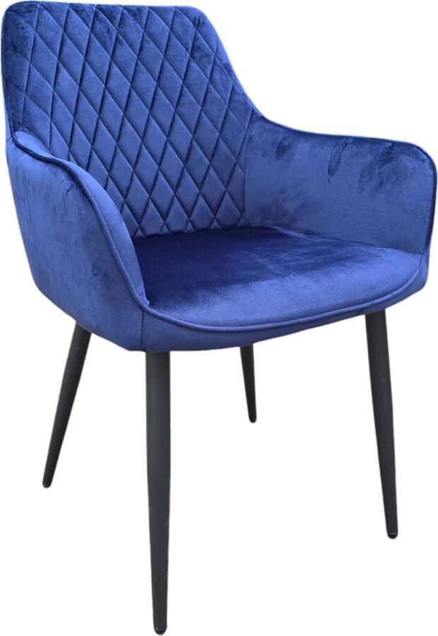 Bam & Boo Elena Eetkamerstoel Set Van 2 Blauw Fluweel Velvet Velours Industrieel met armleuning
