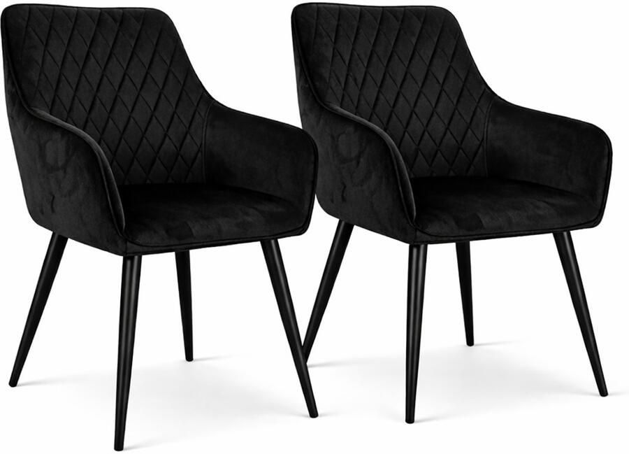 Bam & Boo Elena Eetkamerstoel Velvet Zwart – Set van 2 – Set van 4 Set van 6 Eetkamerstoel met Armleuningen – Moderne Velvet Stoel - Foto 2