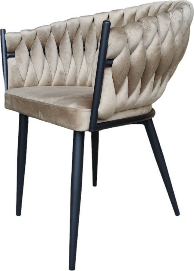 Bam&Boo Bam & Boo Mandy Eetkamerstoel Set Van 6 Wave Taupe Camel Fluweel Velvet Velours Industrieel met armleuning