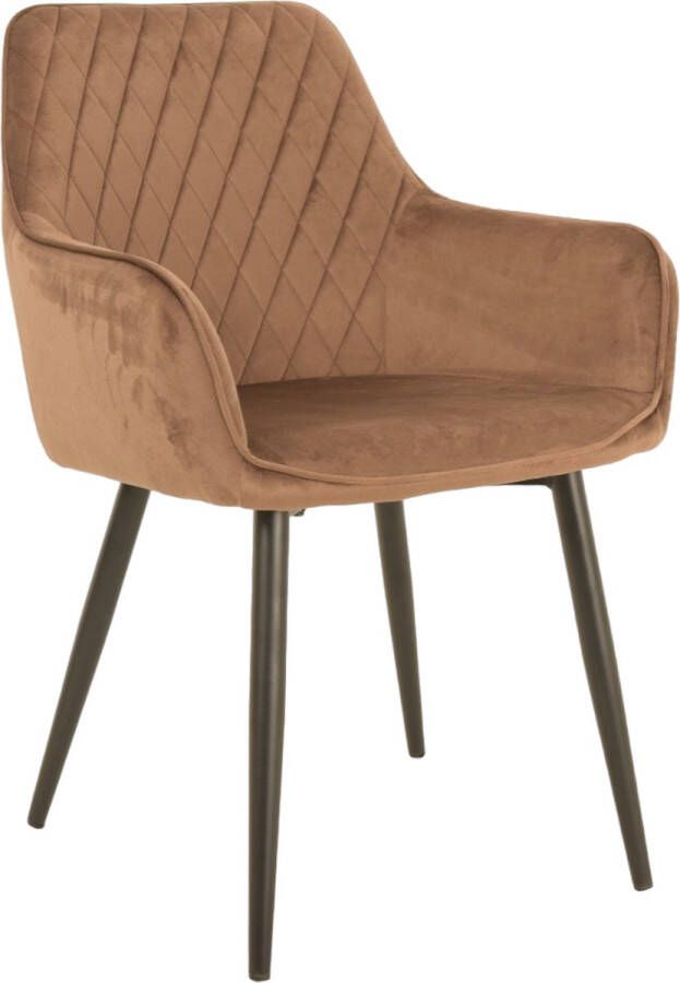 Bam & Boo Elena Eetkamerstoel Set Van 2 bruin Fluweel Velvet Velours Industrieel met armleuning